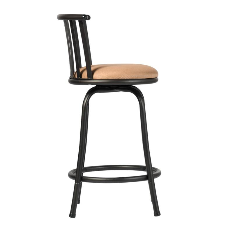 Brown Faux Leather Adjustable Bar Stool Armless with Swivel and Footrest