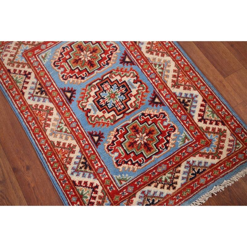 Traditional Kazak Foyer Rug Hand-Knotted Blue Wool Carpet - 2'0" x 2'9"