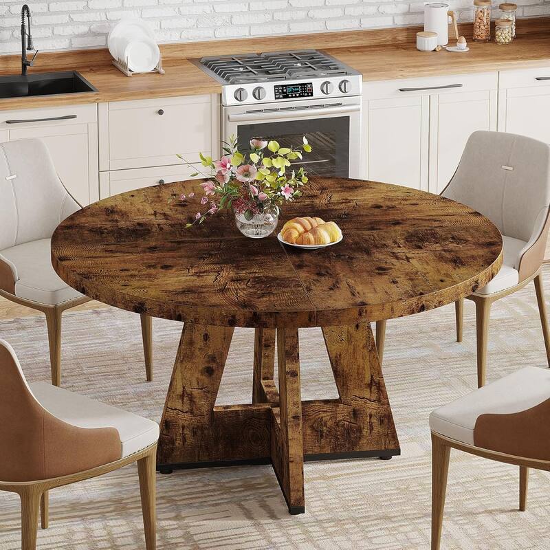 47" Round Dining Table, Wood Top Kitchen Table for Dining/Living Room