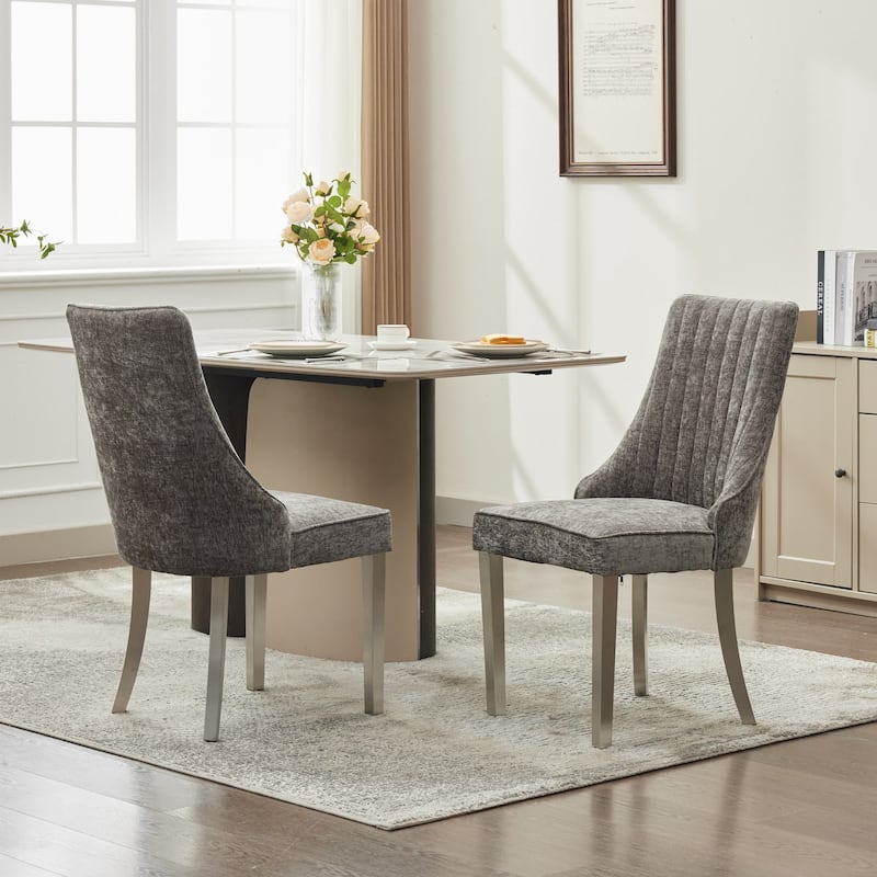 Chenille Fabric Dining Chairs, Tufted Upholstered Kitchen Chairs, High Back Dining Chairs with Stainless Steel Legs