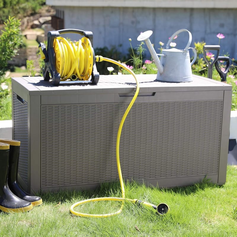 120 Gal. Black Resin Storage Deck Box for Outdoor Indoor,Lockable, waterproof, UV-resistant