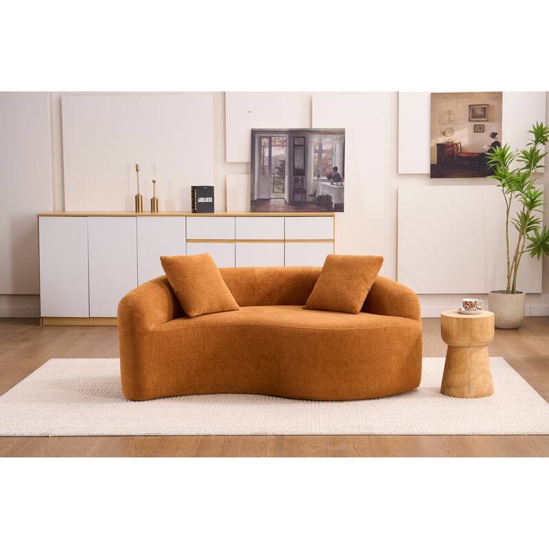S-Curved Dual-Depth Chenille Sofa Compact, No Assembly