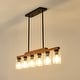 preview thumbnail 67 of 67, Farmhouse Linear Chandelier Rustic Wood Kitchen Island Lighting Dining Room Pendant Light Fixture with Seeded Glass Shade