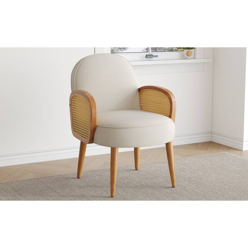 Velvet Upholstered Accent Chair, Comfy Lounge Reading Chair, Sofa Chair with Rattan Armrests & Curved Backrest