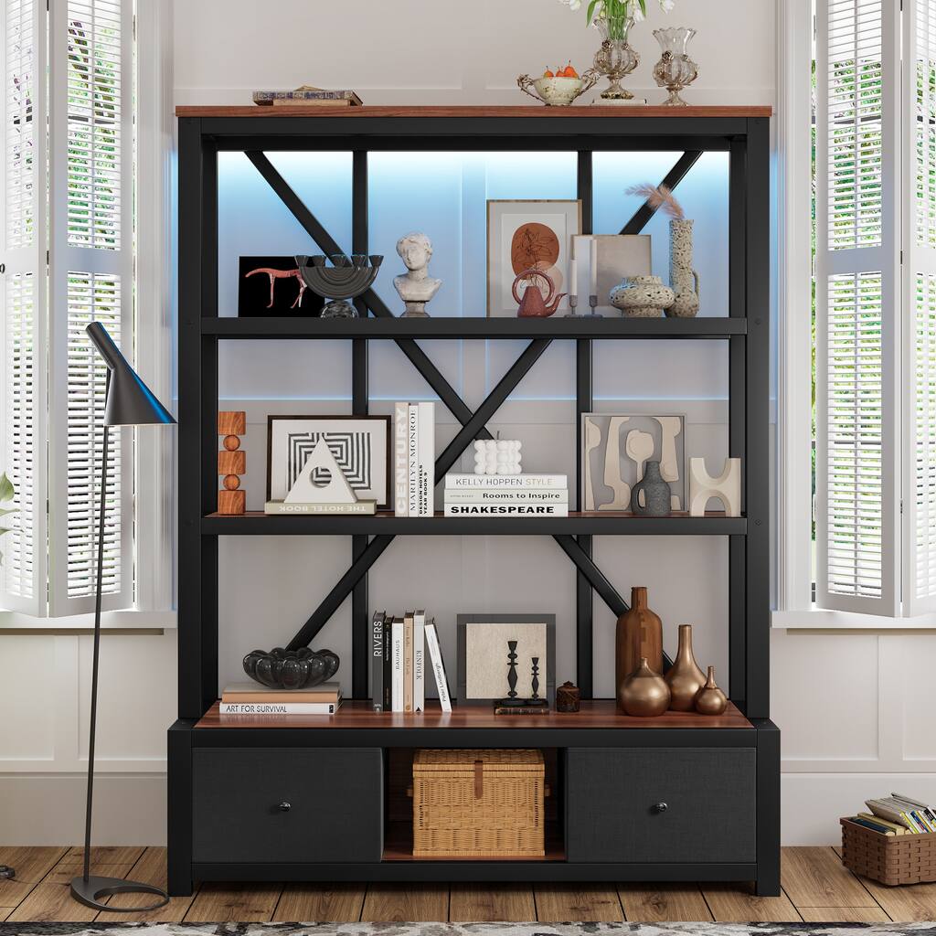 3-Shelf Metal Bookcase with Drawers for Home Office