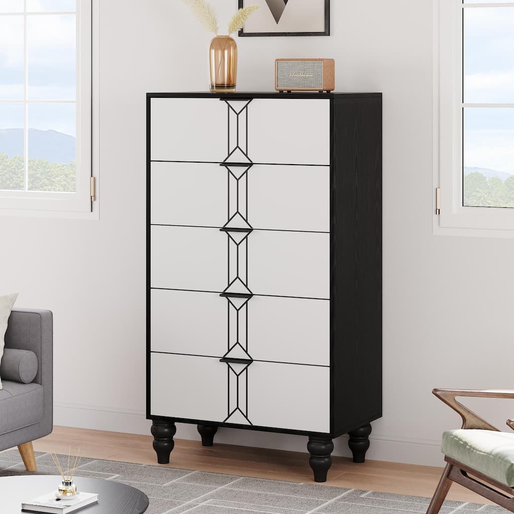 Wooden 5 Drawer Dresser with Deep Drawers