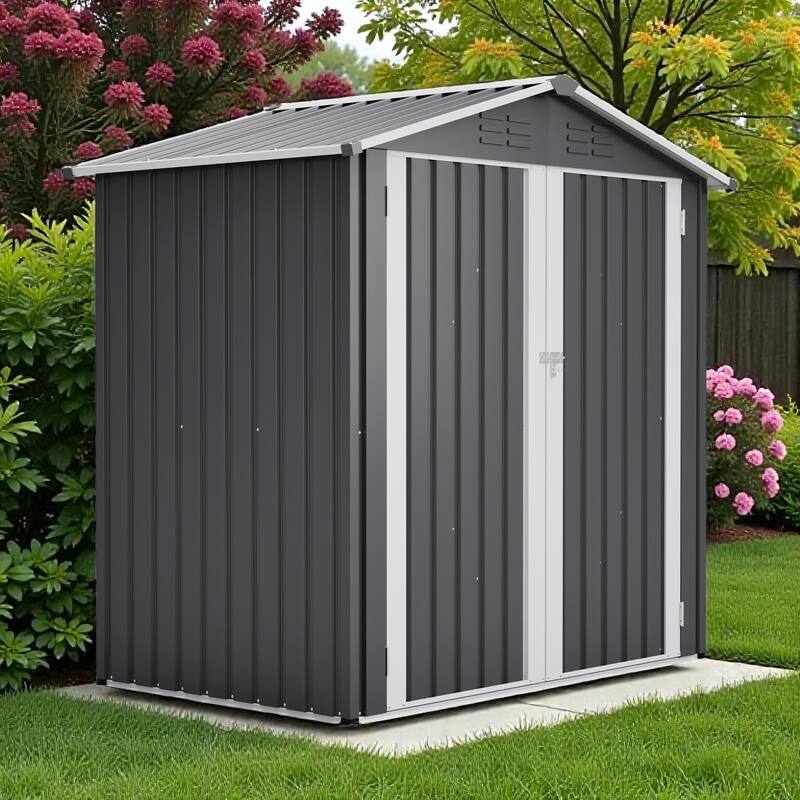 6 x 4 FT Outdoor Metal Storage Shed with Lockable Door, Waterproof Steel Tool Shed for Backyard