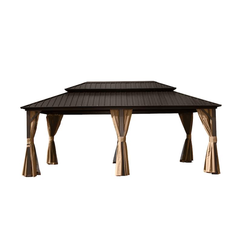 GDFStudio - Olivia Mason Spacious and Durable Aluminum Hardtop Gazebo for Elegant Outdoor Living - Brown - 12' X 20'