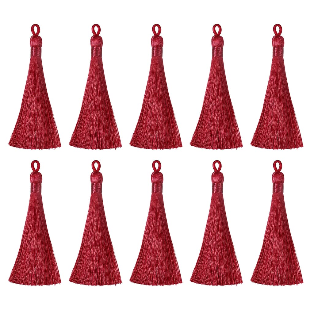 3.7" Silky Bookmark Tassels with Loop for DIY Craft Accessory, 20Pcs Wine Red - Wine Red