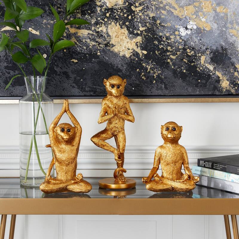 Polystone Monkey Decorative Sculpture - Set of 3 Gold - Roche River Decor