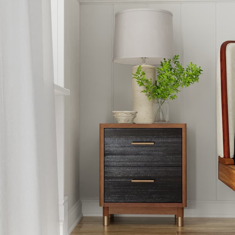 Alpine Furniture Belham 2 Drawer Wood Nightstand, Dark Walnut (Brown)