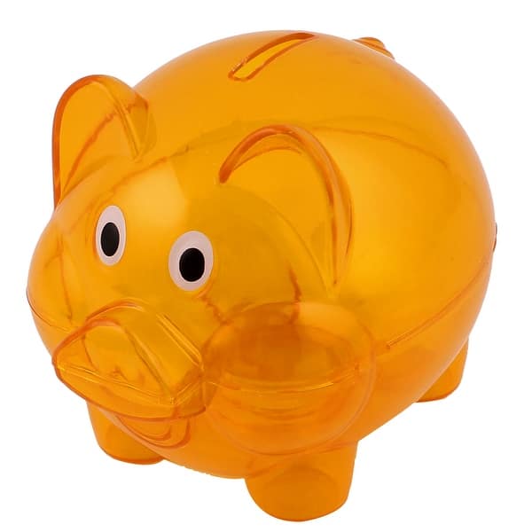 Shop Clear Orange Plastic Piggy Bank Coin Money Cash Saver - 