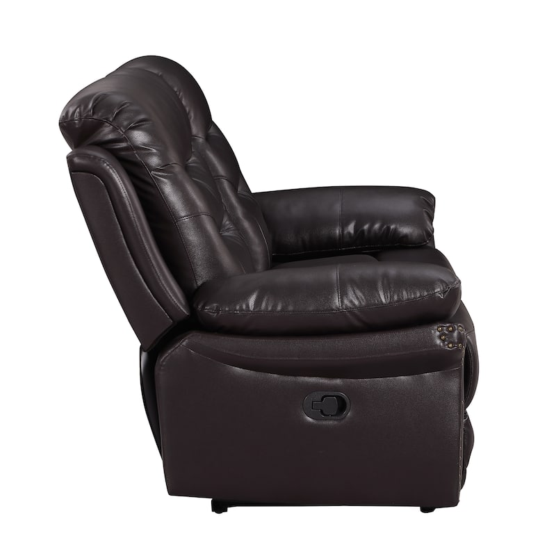 Leather Air Upholstered Reclining Console Loveseat With Fiber Back