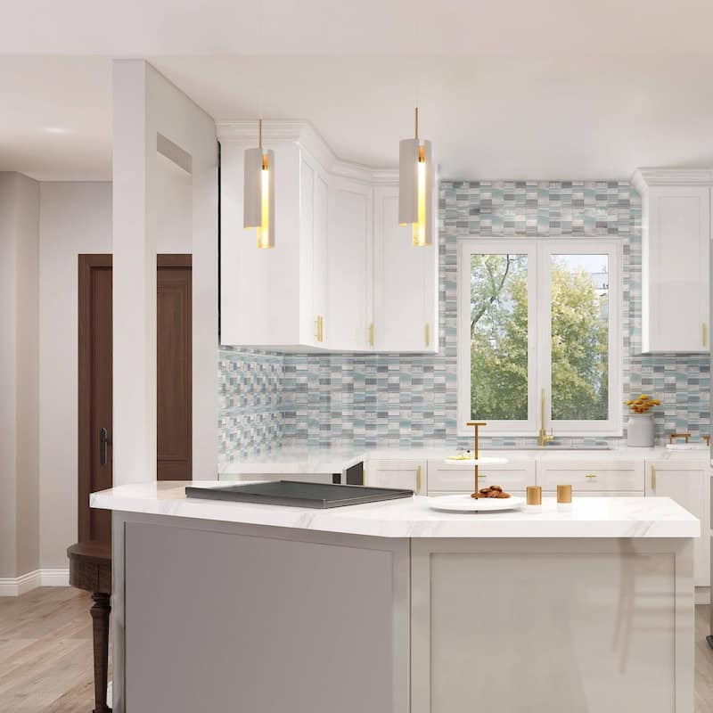 Black White 1-Light Modern Brass Gold LED Pendant Light Fixture for Kitchen Island - 3 x 3 x 14.3