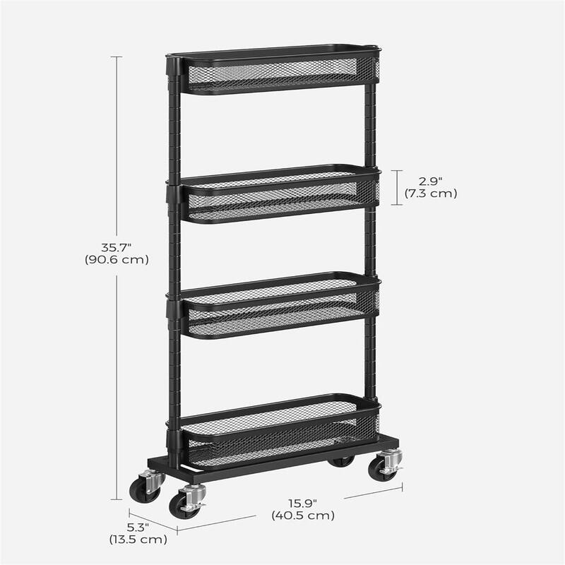 4 Tier Metal Rolling Cart with Wheels - 15.9"D x 5.3"W x 35.7"H