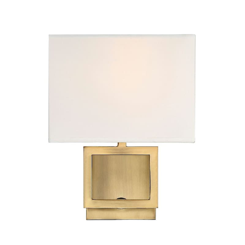 Meridian M90009 10" Tall Rectangular Fabric Shade Wall Sconce - Natural Brass