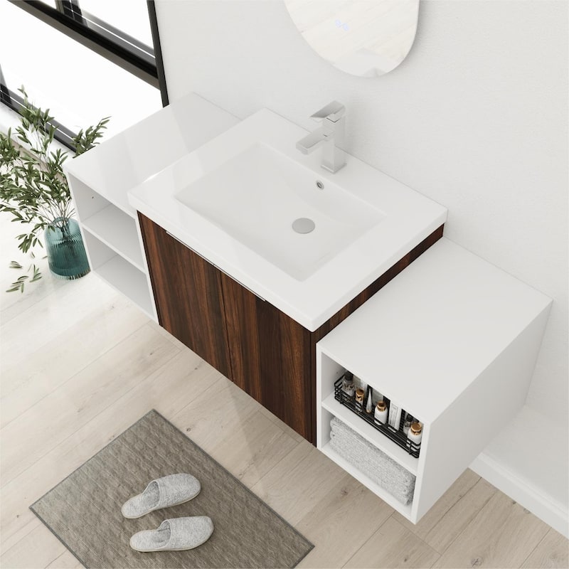 Bathroom Vanity With Sink In 24/36/48/60/72/84 Inch, Floating Bathroom Vanity With Soft Close Door and Shelf