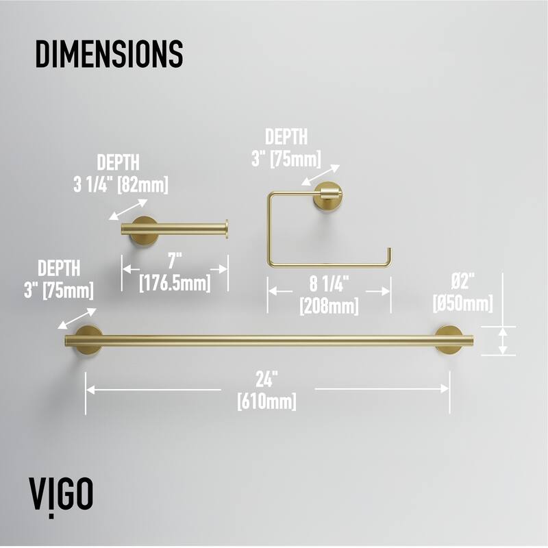 VIGO Elan 3-Piece Bathroom Hardware Accessory Set with 24 in. Towel Bar, Toilet Paper Holder, Hand Towel Holder