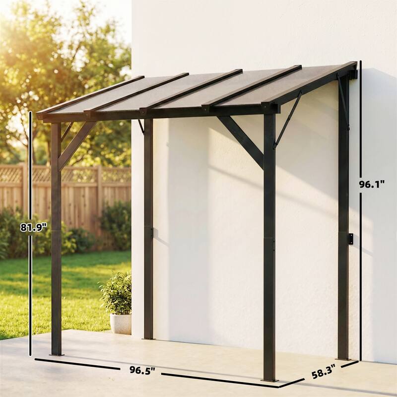 Outsunny 8' x 5' Hardtop Grill Gazebo, Lean-to BBQ Gazebo Shelter, Wall-Mounted Pergola with Polycarbonate Roof and Steel Frame