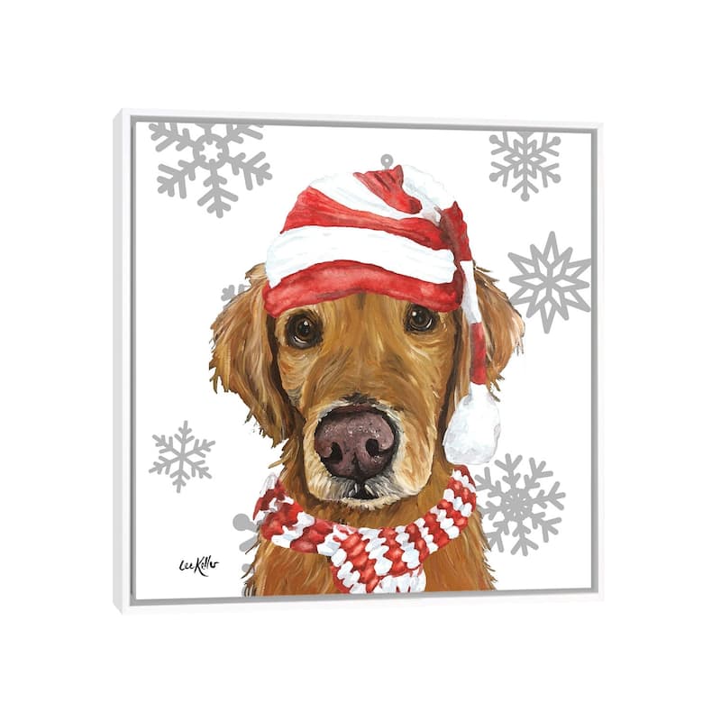 iCanvas "Christmas Golden Retriever" by Hippie Hound Studios Framed - White - 26x26