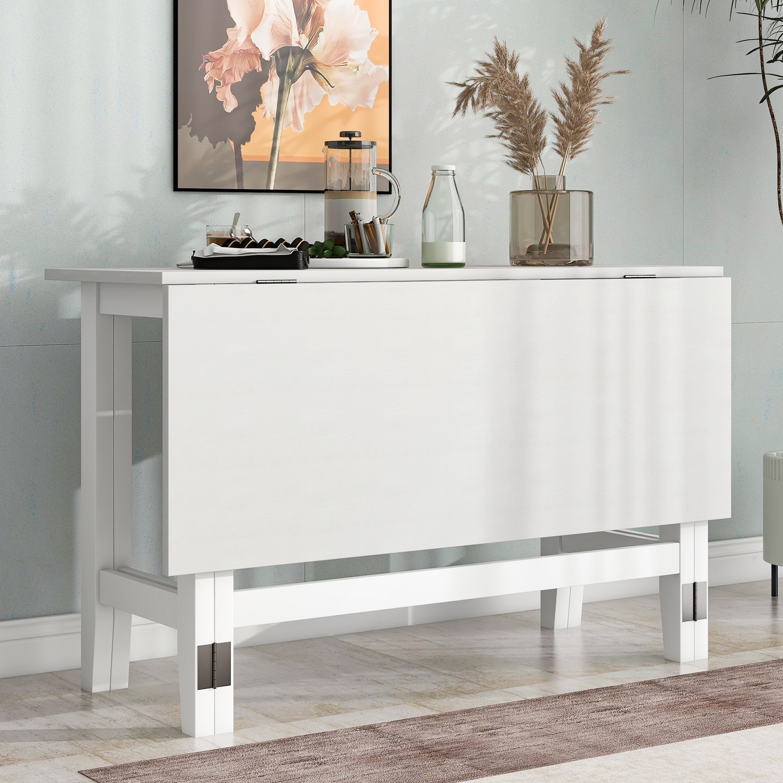 Farmhouse Wood Extendable Dining Table with Drop Leaf for Small Spaces