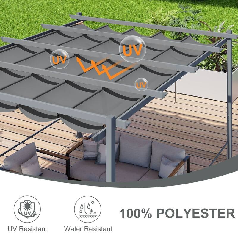 Aoodor Pergola Replacement Canopy- Retractable Sun Shade Cover