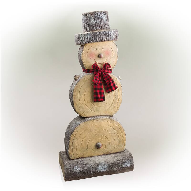 Alpine Corporation 46"H Indoor/Outdoor Christmas Snowman Statue Holiday Decoration with Wood Texture - Brown
