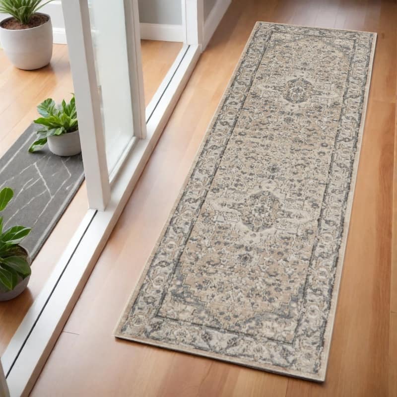 Licaz Power Loomed Distressed Area Rug By HomeRoots - 72' X '26' X '0.32 - 72' X '26' X '0.32 - Cream/Onyx - Runner