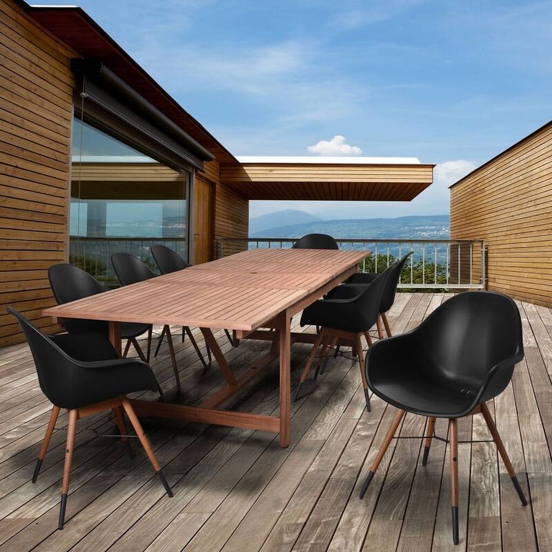 Amazonia Bonita 11 piece Extendable Rectangular Patio Dining Set - Black Chairs