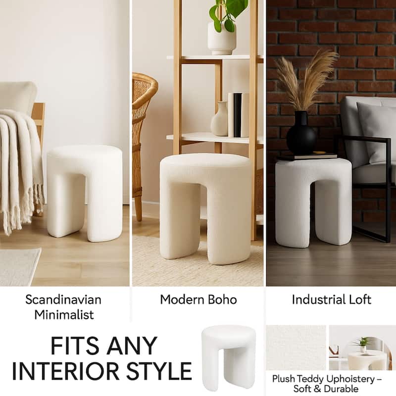 Plush Teddy Fabric Small Ottoman Foot Stool Vanity Stool for Bedroom