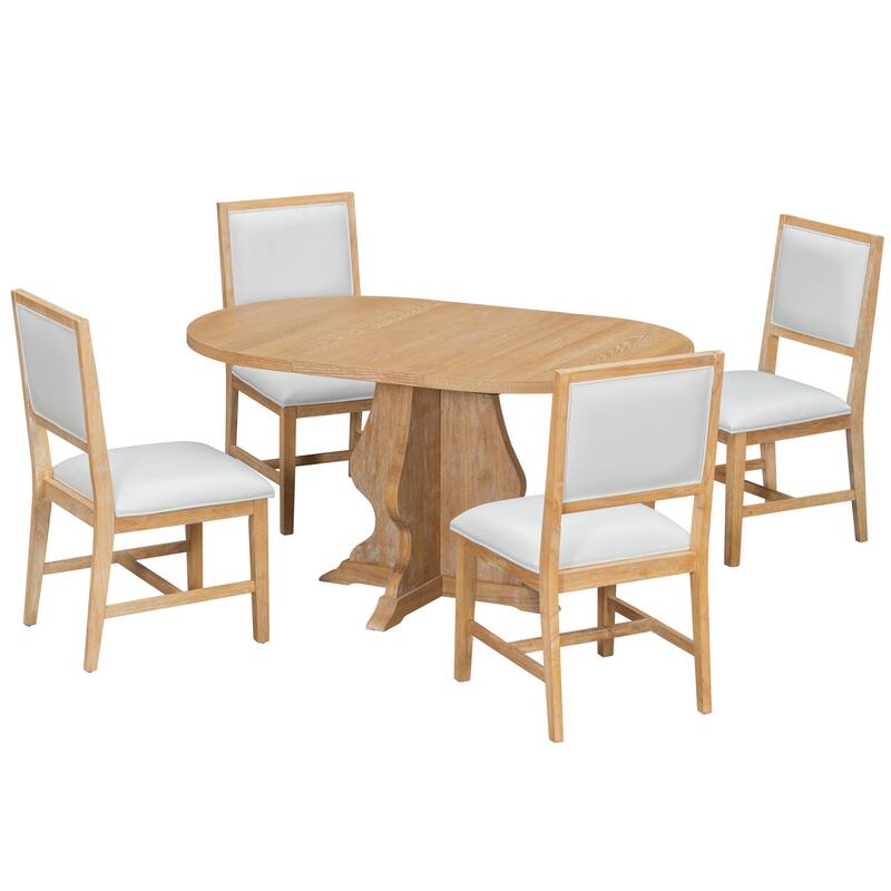 5-Piece Dining Table Set Extension from 42.5 to 58.2-Inches with 4 Upholstered Chairs, Wood Kitchen Dining Table & Chair Set