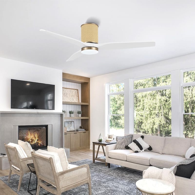 MLiAN 52 In. 3 Solid Wood Blades Flush Mount Ceiling Fan with Light Kit - 52"