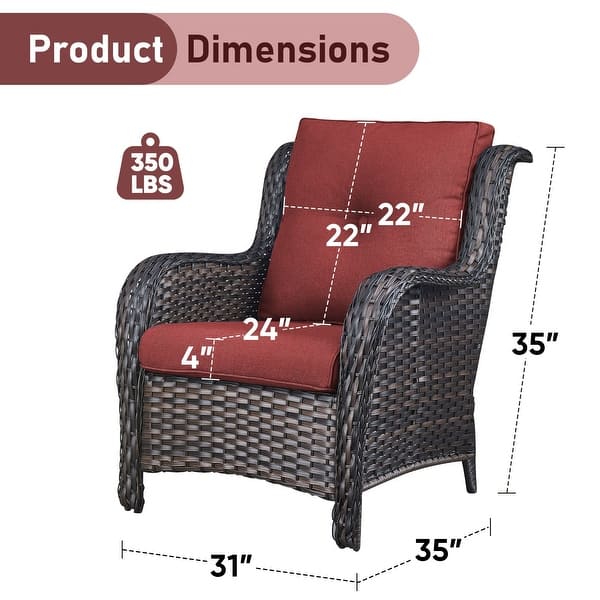 dimension image slide 1 of 12, Outdoor Wicker High Back Club Chair with Cushions (Set of 2)