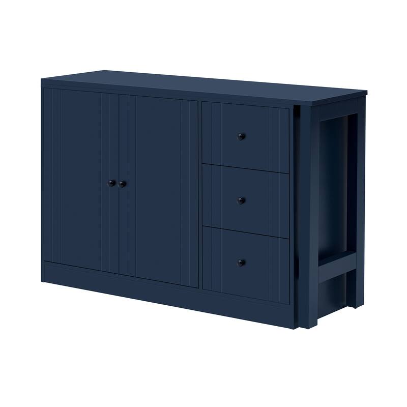 89.7" Wooden Sideboard with Extendable Table, 2 Doors & 3 Drawers Storage Cabinet for Living Room, Study, Kitchen