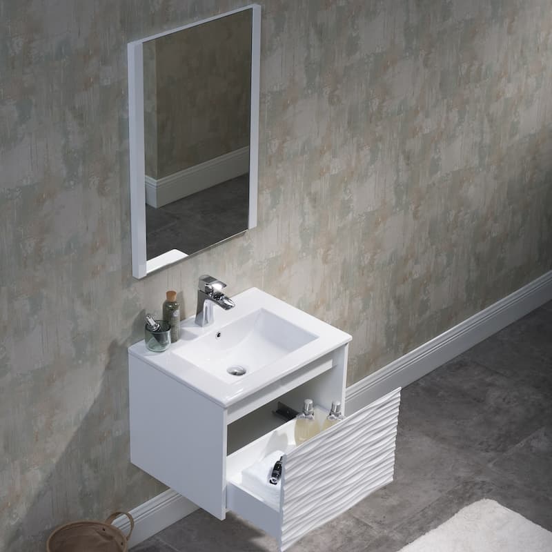 White Floating Vanity / Wall Hung Vanity Set with Mirror