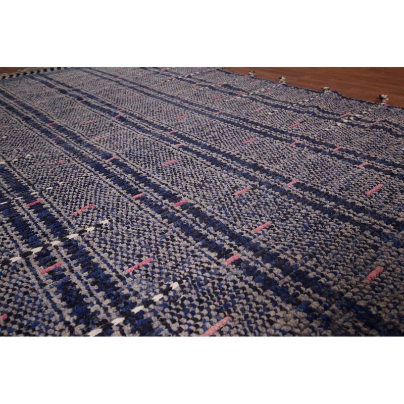 Navy Blue Moroccan Oriental Area Rug Handmade Wool Carpet - 5'11"x 9'10"