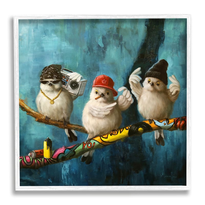 Stupell Hip Hop Bird Trio Urban Graffiti Tree Boombox Framed Wall Art, Design by Lucia Heffernan - Blue