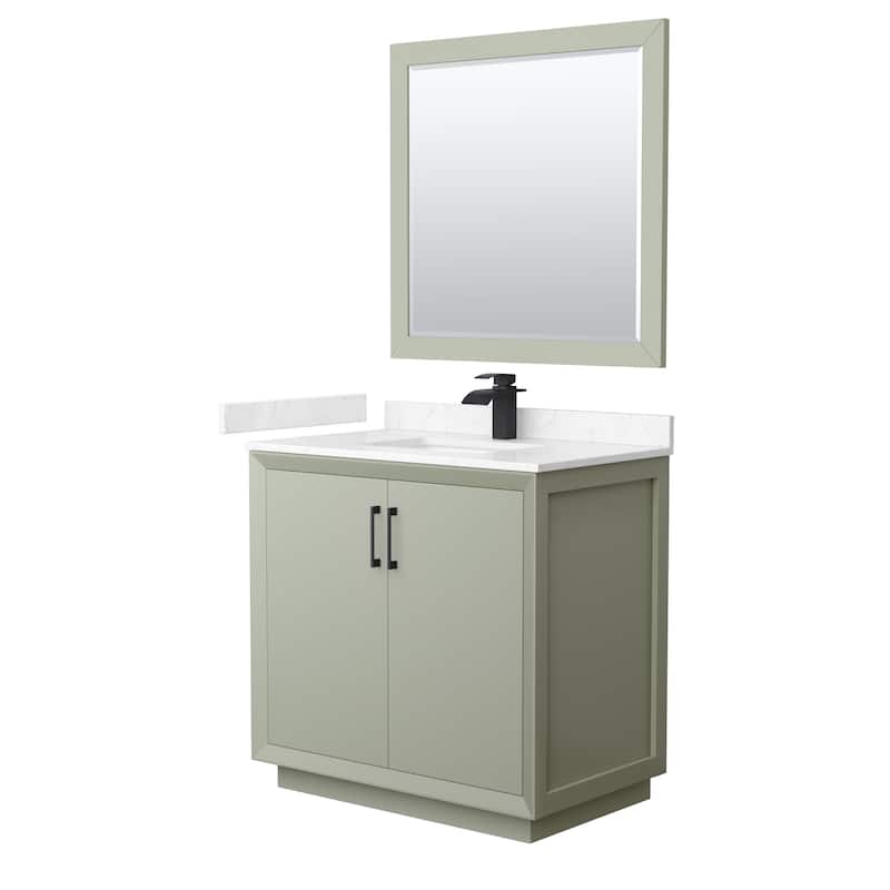 Strada 36-Inch Single Vanity Set, Cultured Marble Top, 34-Inch Mirror