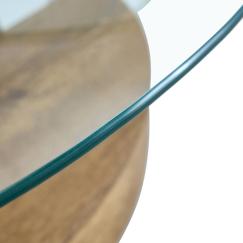 GDFStudio Marlowe Tempered Glass Coffee Table with Marble and Wood Texture Dual Base