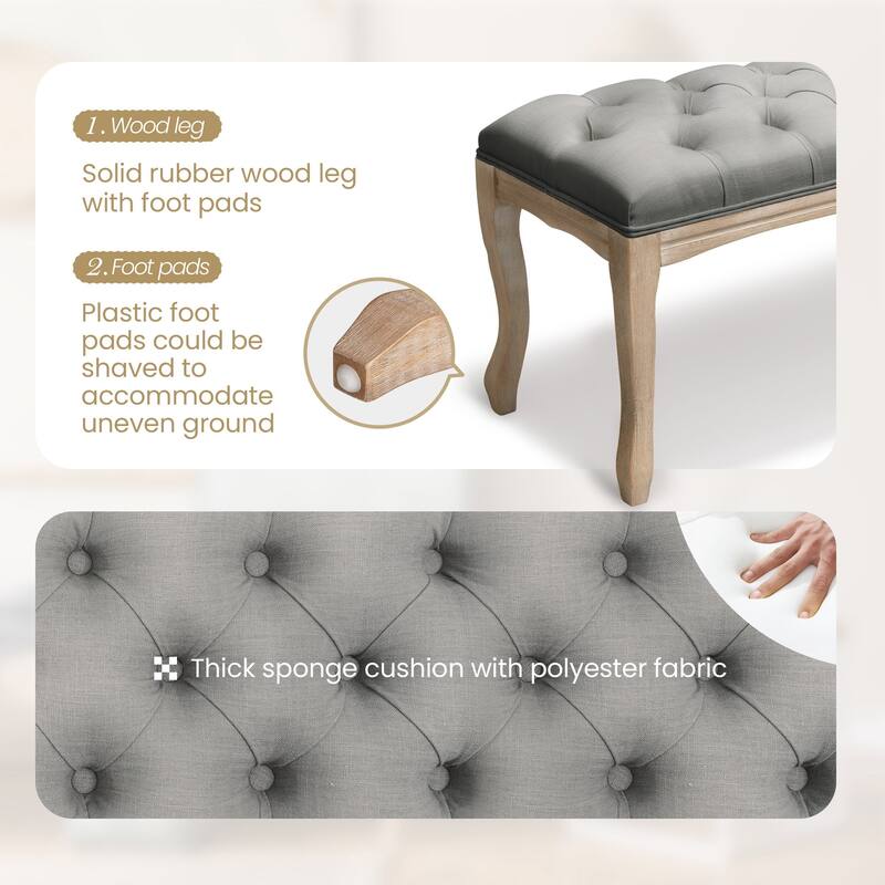 Wooden Upholstered Transitional Tufted Ottoman Bench