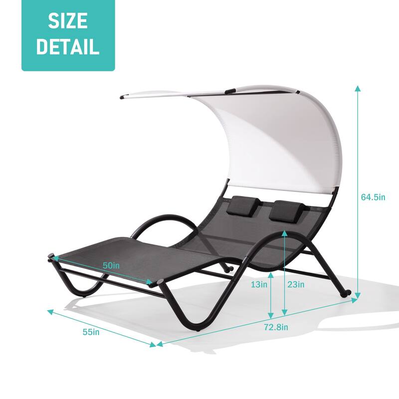 VredHom Outdoor Double Chaise Lounge with Wheels & Headrest - 54.93 W x 72.84 L x 64.57 H inch