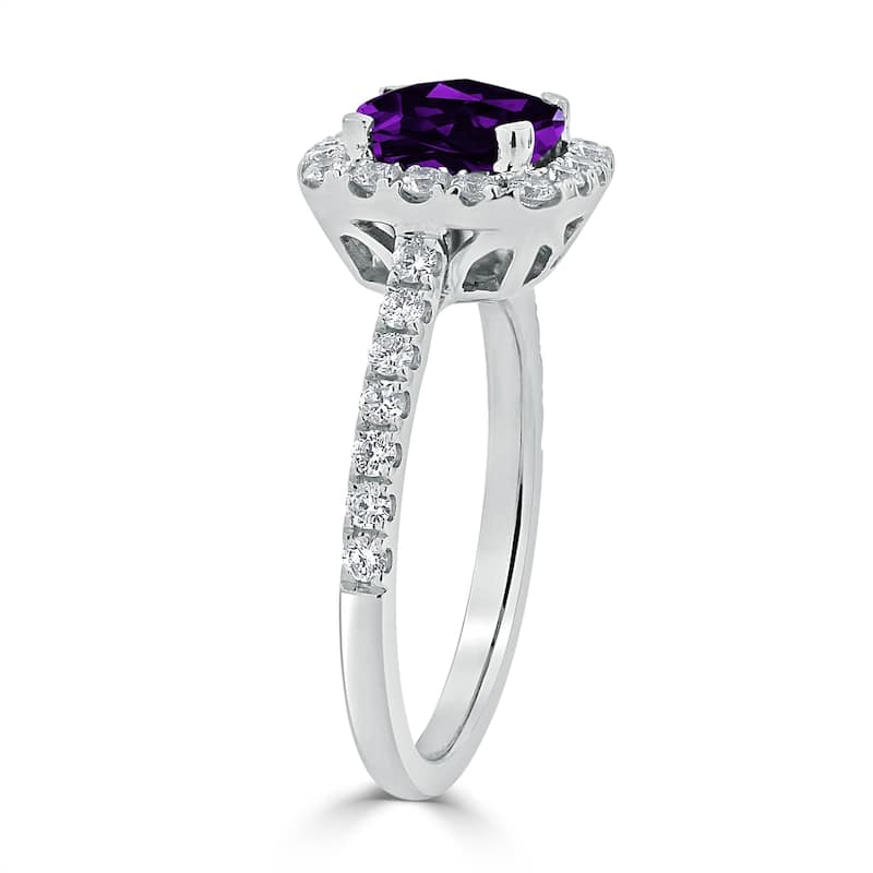 Auriya 3/4ct Cushion-cut Purple Amethyst and Halo Diamond Engagement Ring 1/2cttw 14k Gold
