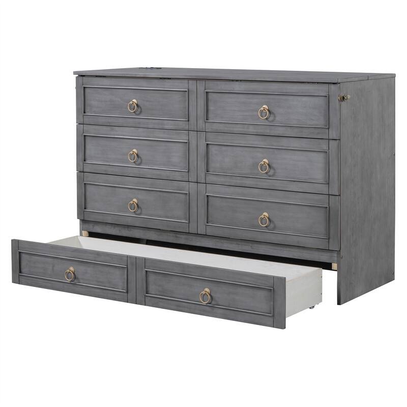 Murphy Bed Cube Cabinet with a Large Drawer, Full/Queen Size Murphy Chest Bed, Folding Murphy Bed Cabinet for Bedroom