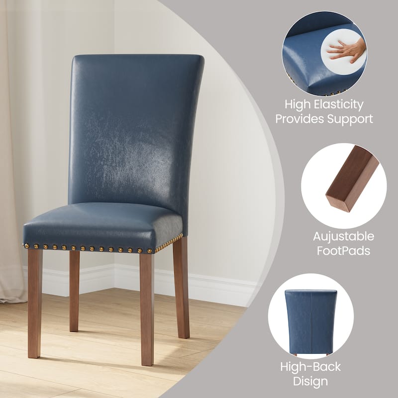 Upholstered Parsons Dining Chairs Set of 2/4/6, Fabric Dining Room Kitchen Side Chair with Nailhead Trim and Wood Legs