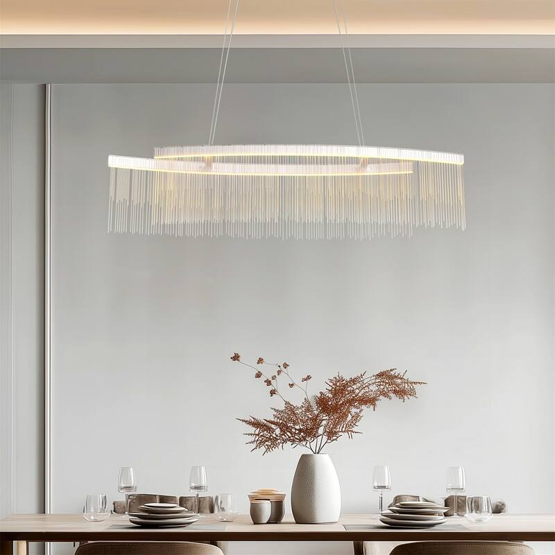 Modern LED Tassel Linear Chandelier Luxury Silver Pendant Light Home