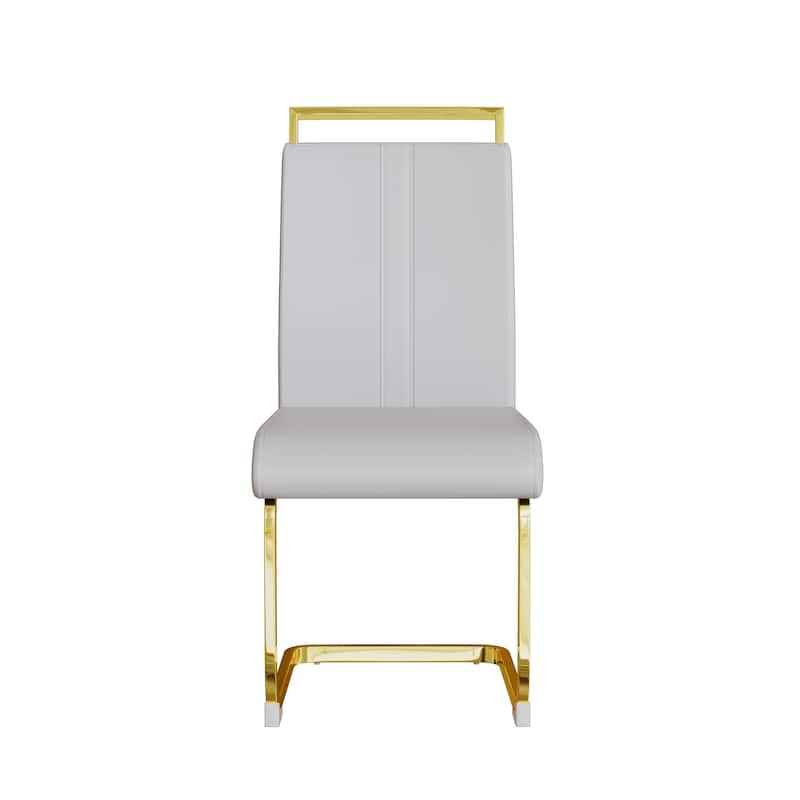 Modern Style Faux Leather High Back Dining Chairs Set of 4 with Golden Metal Legs for Dining Room