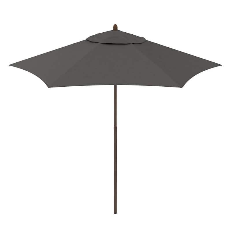 North Bend 9' Rd Faux Wood Steel Patio Umbrella, Push Open Pin Stop by Havenside Home - Taupe