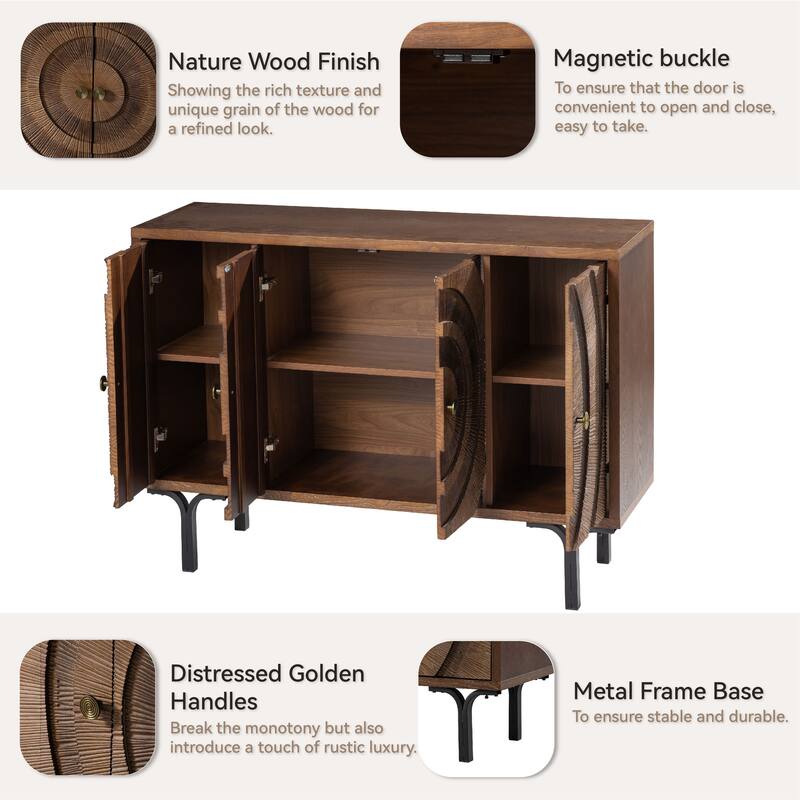 COZAYH Farmhouse 4-Door Storage Cabinet, 6-Drawer Dresser, Sideboard Buffet with Circle Pattern and Radioactive Wood Lines