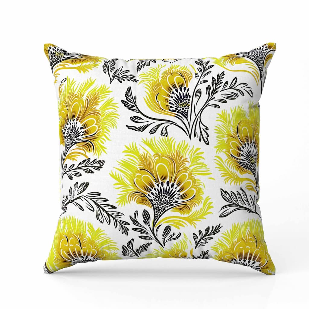 Whimsical Wilds Indoor/Outdoor Reversible Throw Pillow White and Yellow