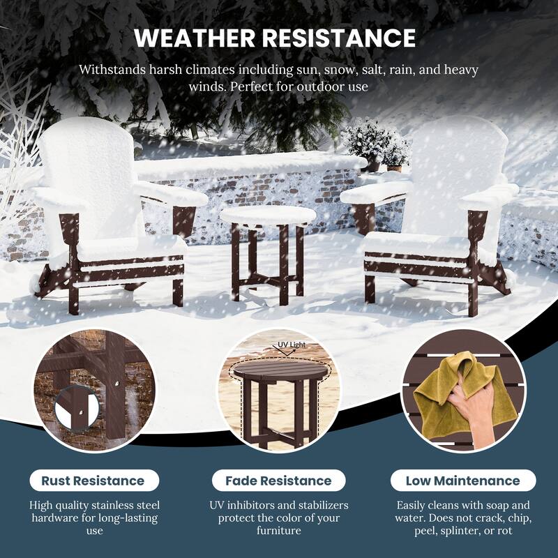 Laguna Outdoor 3-Piece Folding Adjustable Adirondack Chair with Hideaway Ottoman & Round Side Table